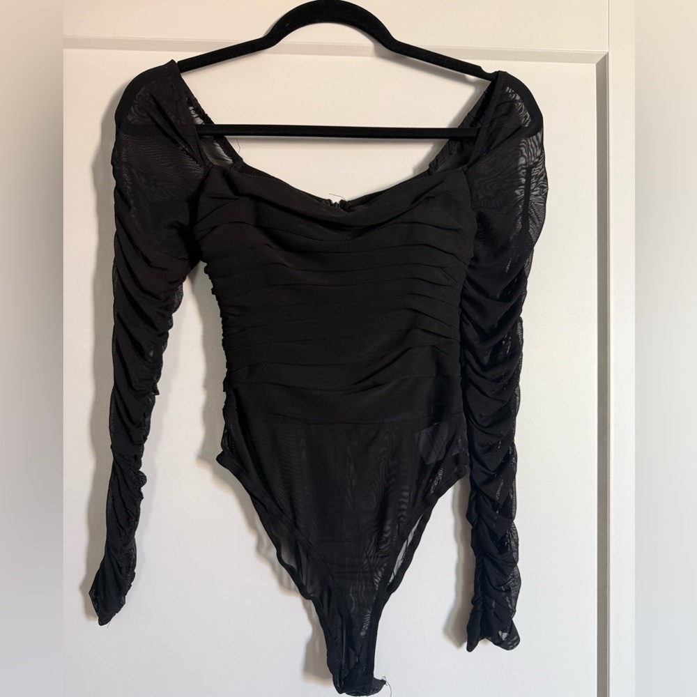 Black Ruched Women's Bodysuit